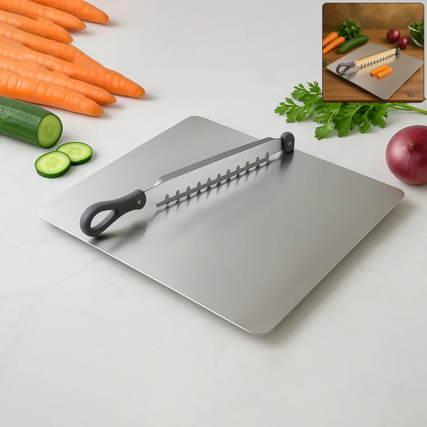 Supermom Stainless Steel cutting board | Vegetable Slicer cut n chop fantasia, 31x24cms