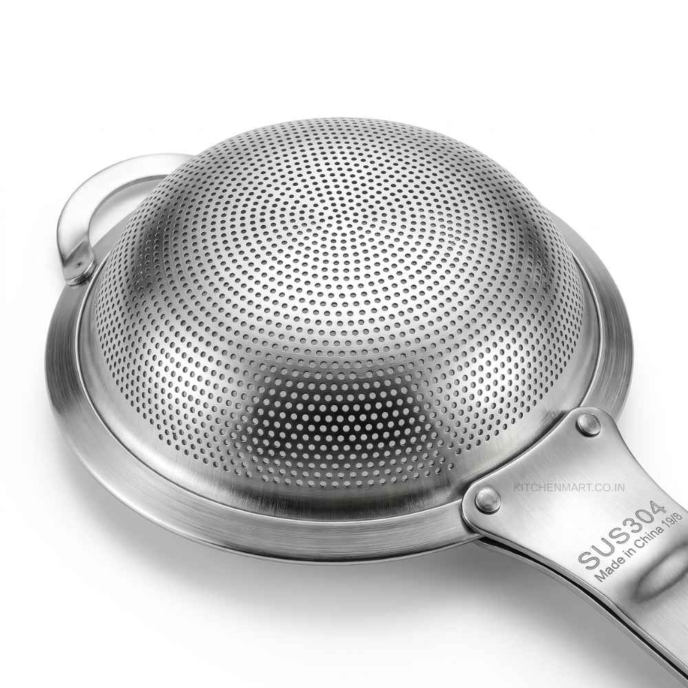 KitchenMart Shengya Stainless Steel Tea Strainer with Handle – SUS304 18/8 Steel (3 Sizes)