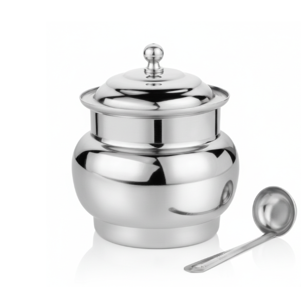 Kitchen Mart Stainless Steel XL Ghee Pot with Lid and Spoon
