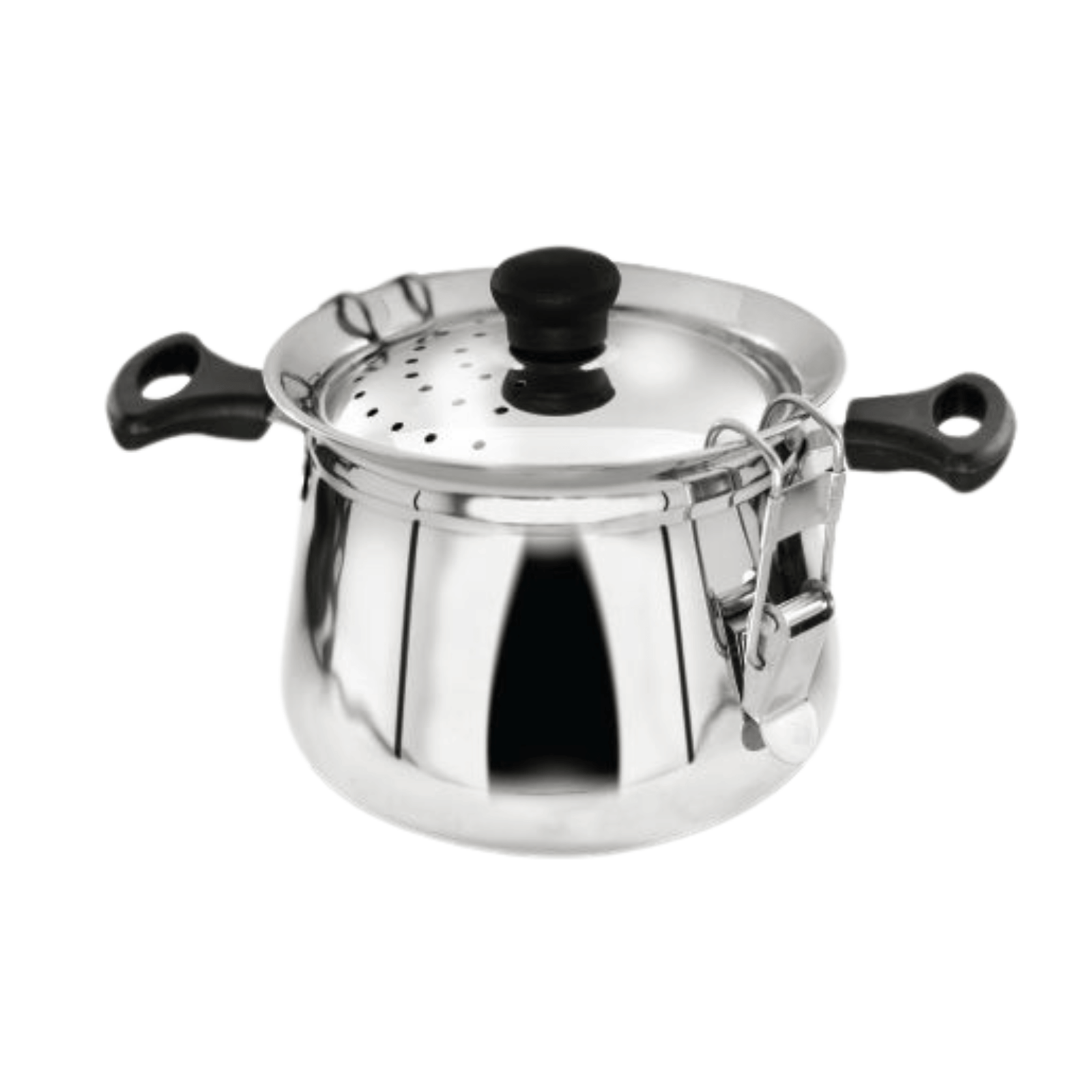 Kitchen Mart stainless steel rice maker handi with ergonomic handles and perforated safety lid for multi-purpose cooking.