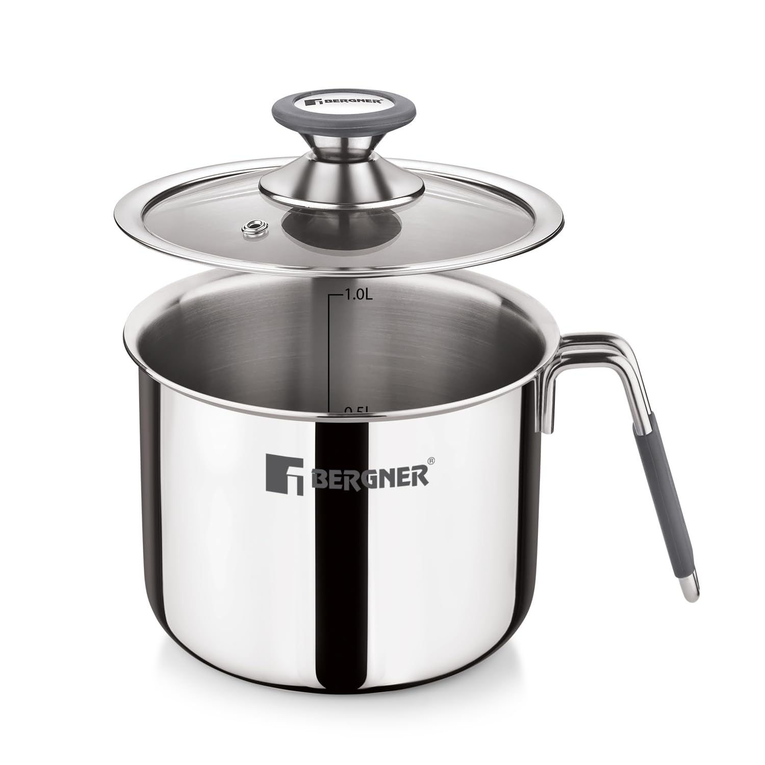 Bergner Argent Triply Stainless Steel Milk Boiler with Glass Lid & Stay-Cool Handle