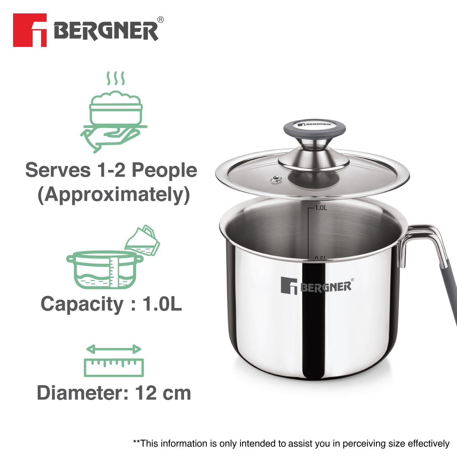 Bergner Argent Triply Stainless Steel Milk Boiler with Glass Lid & Stay-Cool Handle
