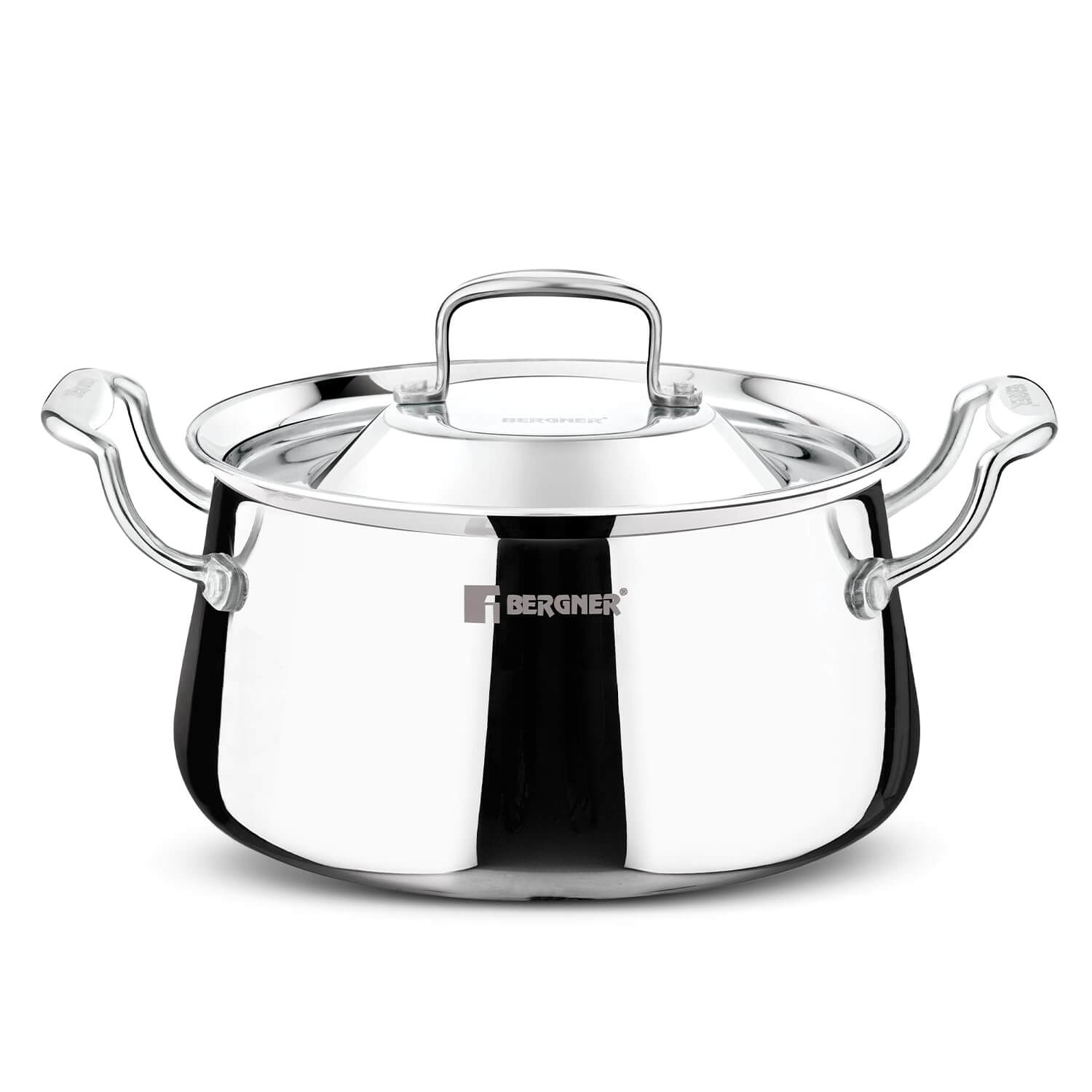 Bergner Argent Samsara Triply Stainless Steel Biryani Handi with lid, induction compatible cookware.