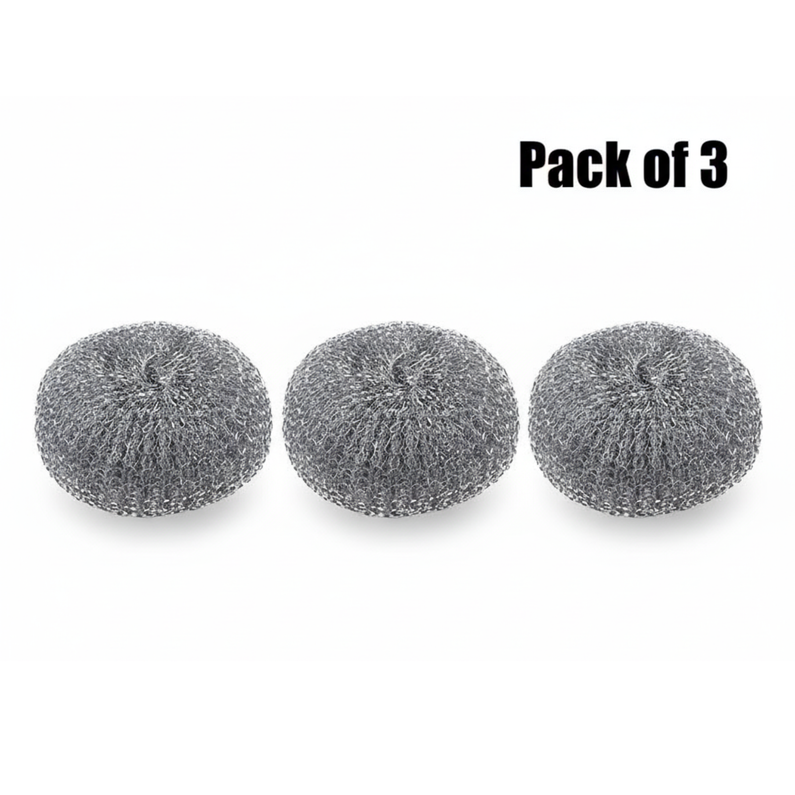 Three gray scrunchies on a white background with 'Pack of 3' text.