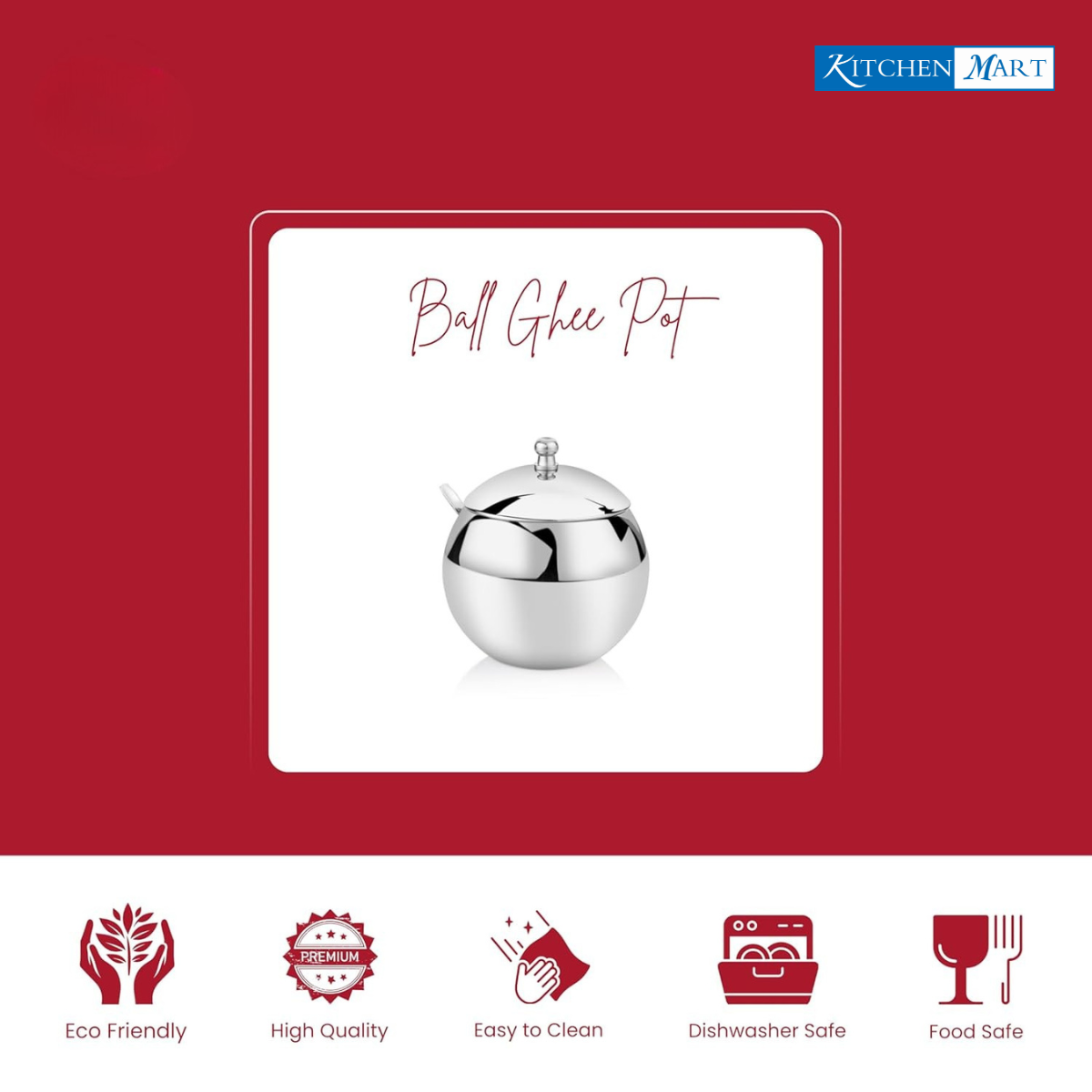 Round shaped ghee container made of food-grade stainless steel with polished finish