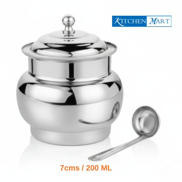 Kitchen Mart Stainless Steel XL Ghee Pot with Lid and Spoon