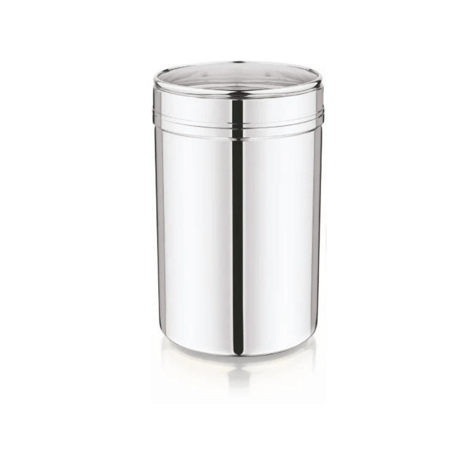 Mukti stainless steel kitchen storage jar with see-through lid for easy identification and freshness.