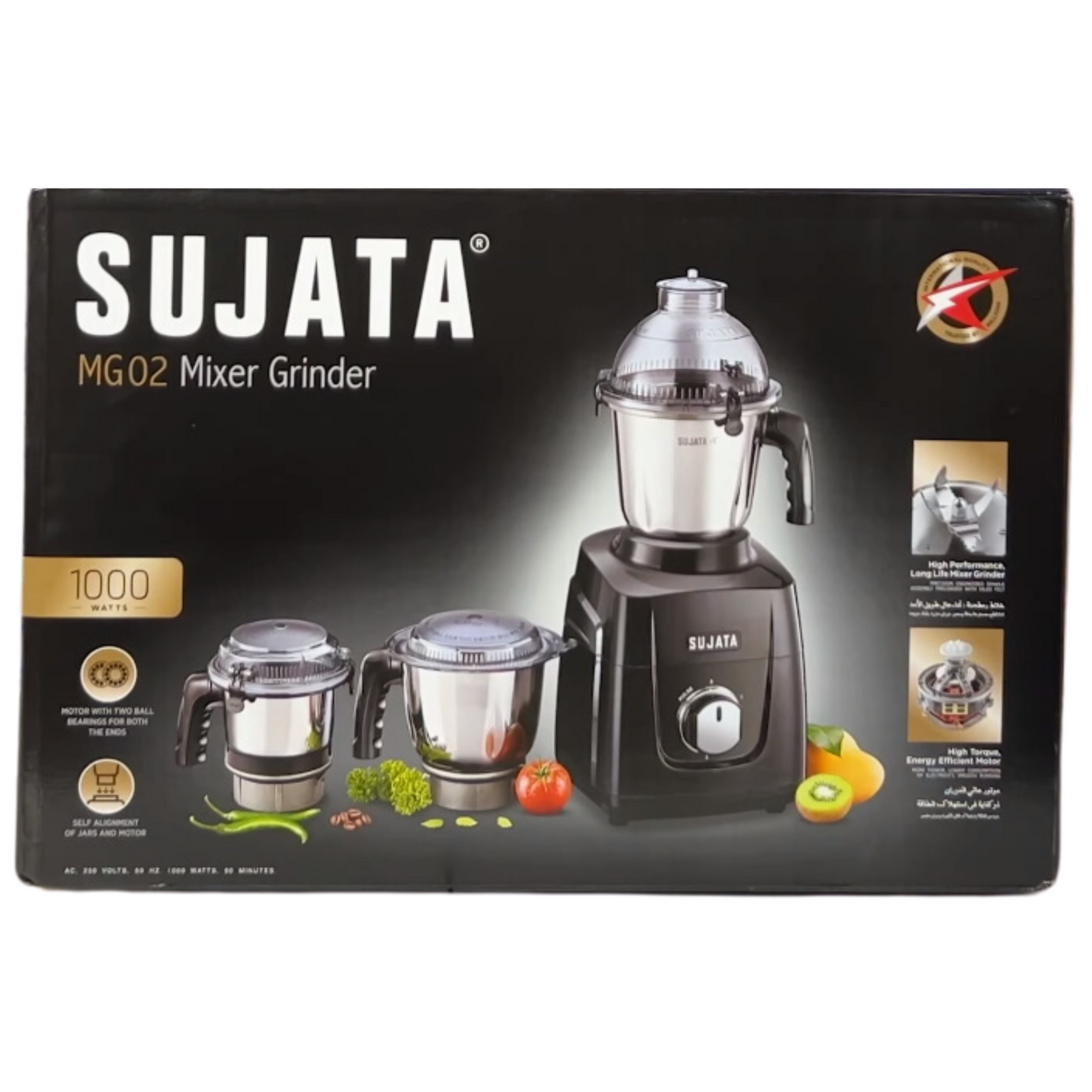 Sujata MG02 Mixer Grinder 1000W with 3 Jars - Powerful Kitchen Appliance