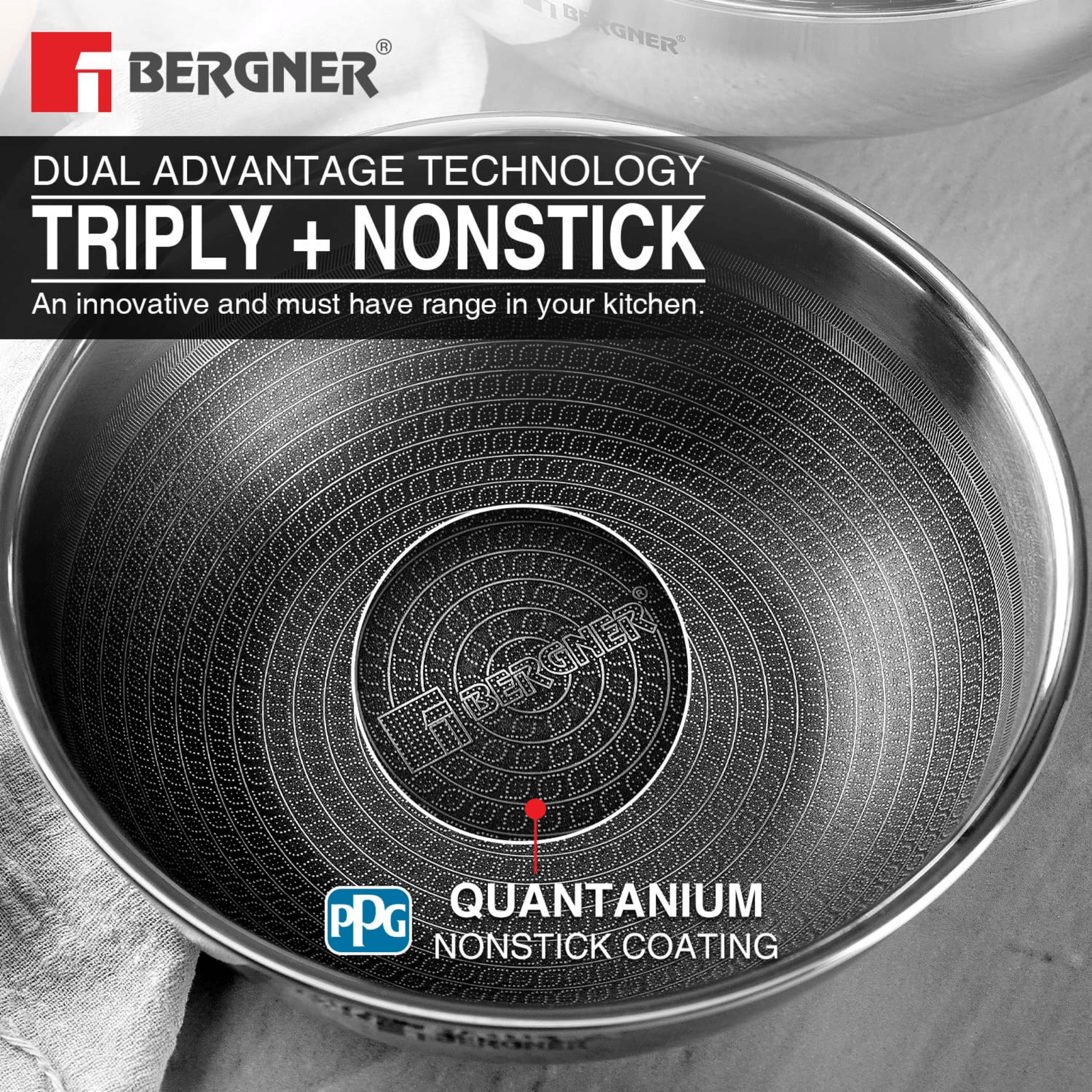 Bergner Hitech Giro Triply Stainless Steel 6PC Tasra Set with Steel Guard Technology