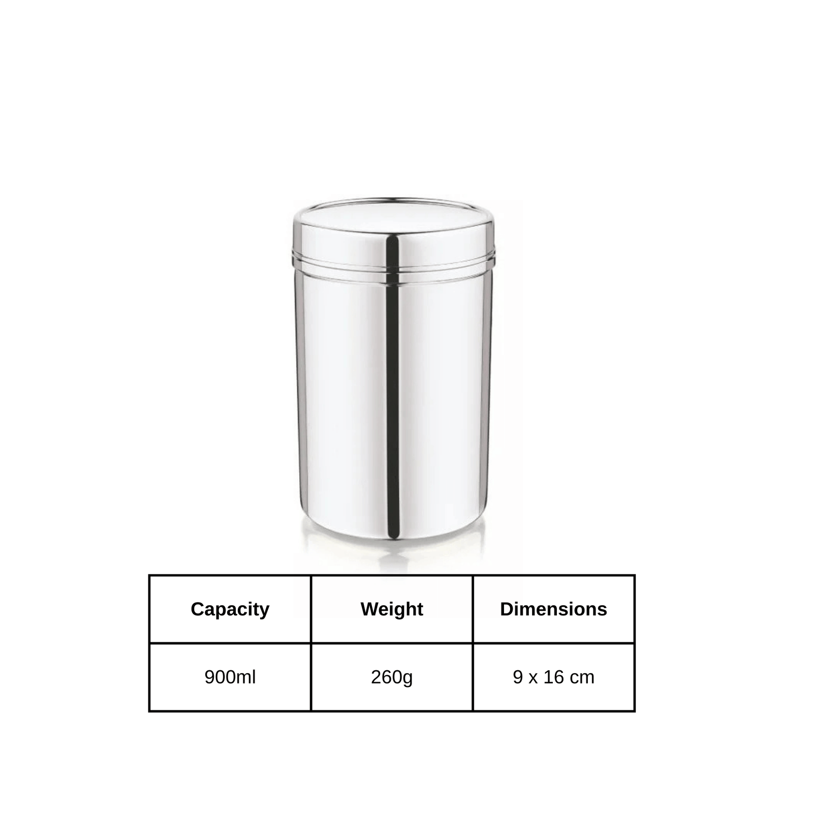 Mukti premium stainless steel storage jar 900ml, mirror polished finish, perfect for spices and dry grains.