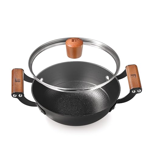 Bergner Odin 28 cm Cast Iron Kadai/Kadhai with Glass Lid, 3.3 L Capacity