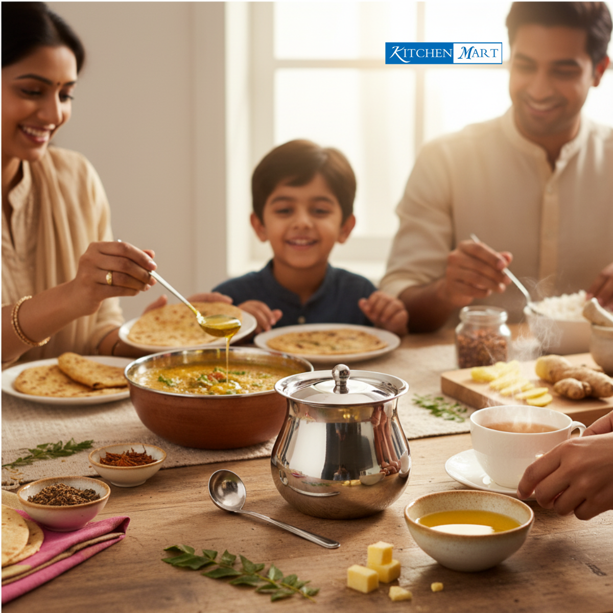 Marvel ghee pot stainless steel with spoon close-up view