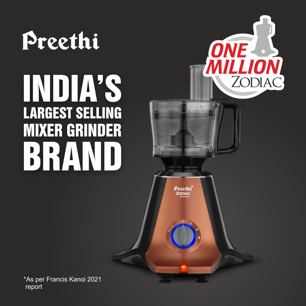 Preethi Zodiac Mixer Grinder 750 Watt, 5 Jars , 5 Yr Motor Warranty MG265 Stardust