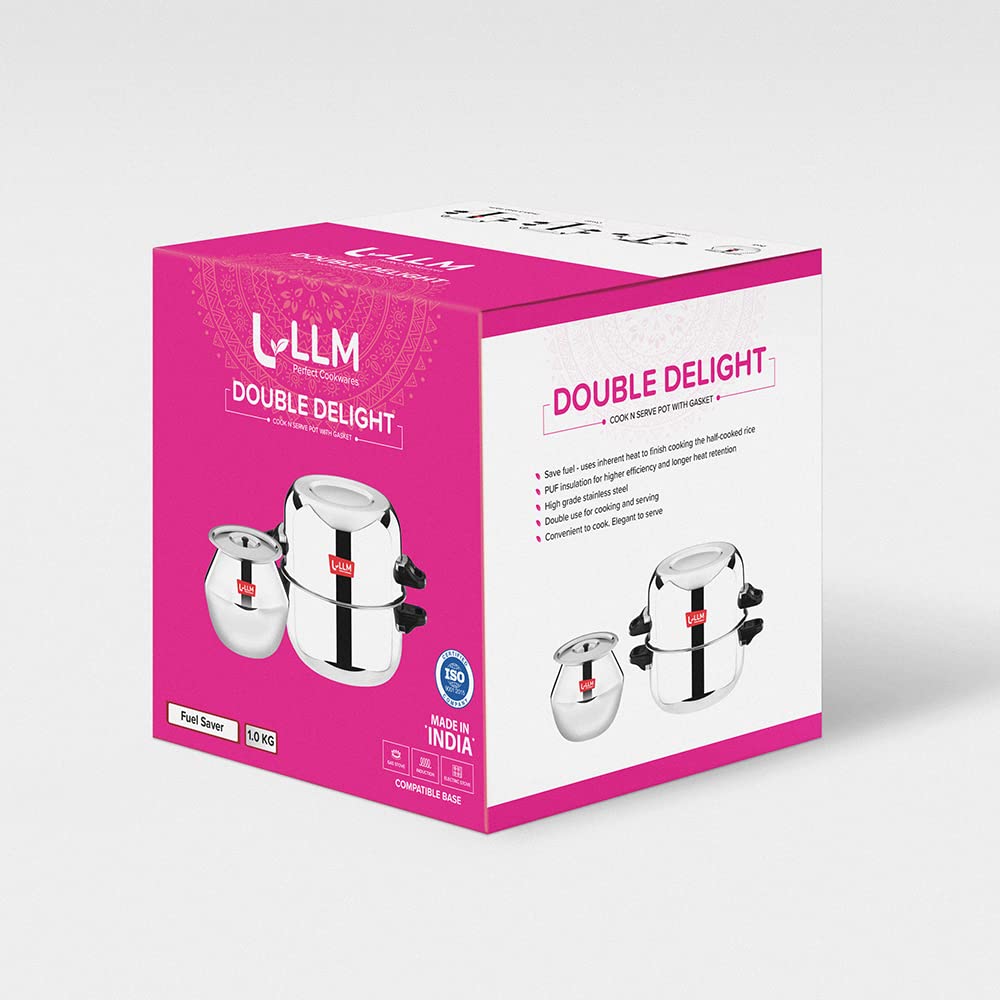 LLM Stainless Steel Double Delight Cook and Serve Pot Thermal Rice Cooker 1.0 Kg, Silver