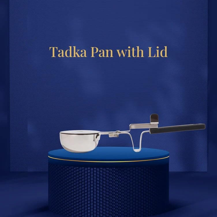 Stainless steel tempering pan with ergonomic silicone handle and protective lid for safe oil-free cooking