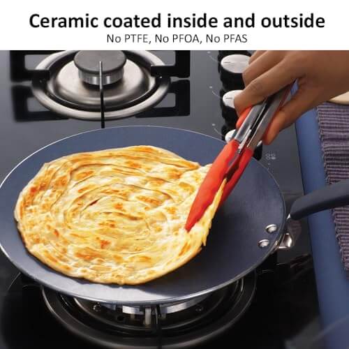 Hawkins Ceramic Nonstick 3-Piece Kitchen Gift Set - Deep Kadhai, Frying Pan, Tava