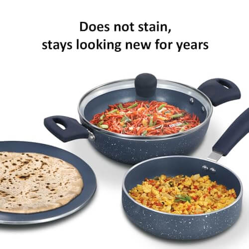 Hawkins Ceramic Nonstick 3-Piece Kitchen Gift Set - Deep Kadhai, Frying Pan, Tava