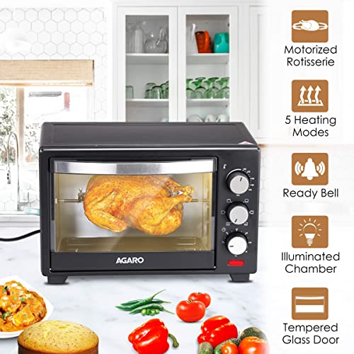 AGARO Marvel 19 Liters Oven Toaster Griller,Motorised Rotisserie Cake Baking Otg With 5 Heating Mode,(Black),1280 Watts