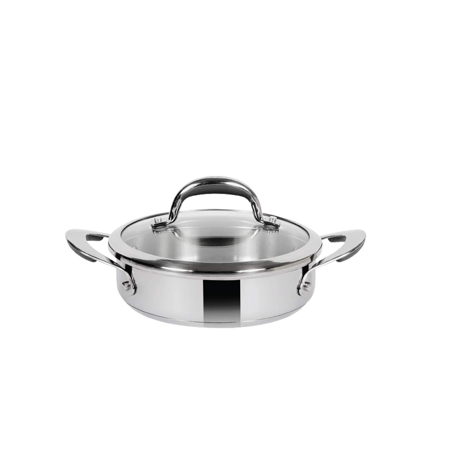 Meyer Select Nickel-Free Stainless Steel Sauteuse with Glass Lid | Triply Base Steel Pan | Gas & Induction Compatible | Dishwasher Safe