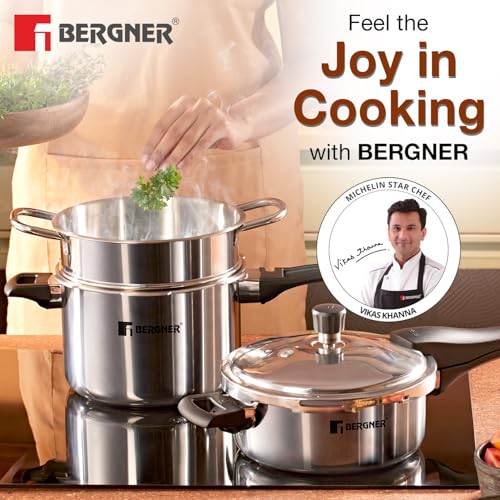 Professional-grade TriPly pressure cooker collection with nested storage and universal cooktop compatibility