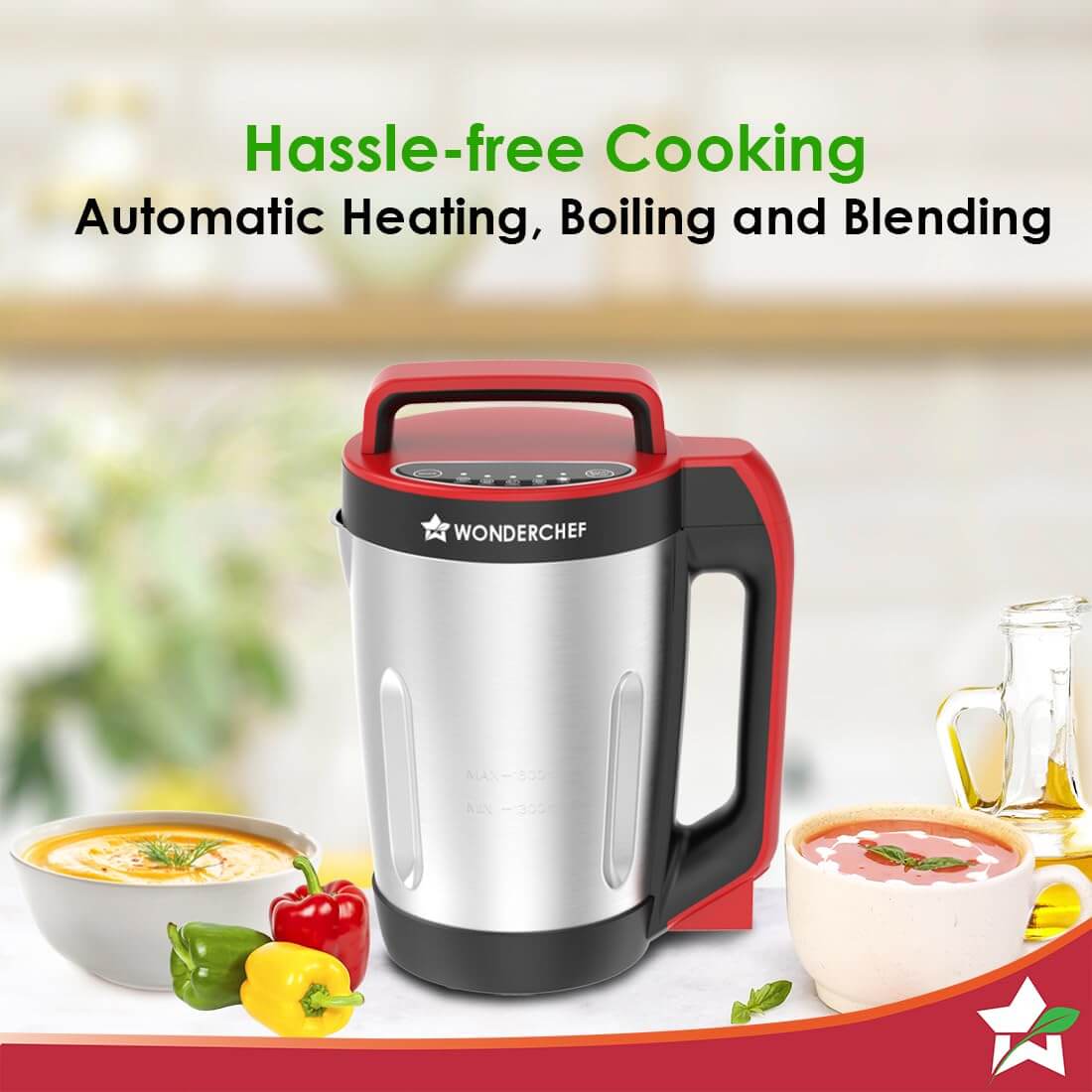 Wonderchef Neo Automatic Soup Maker | 1.6L | 900W Heater | 5 Pre-set Functions