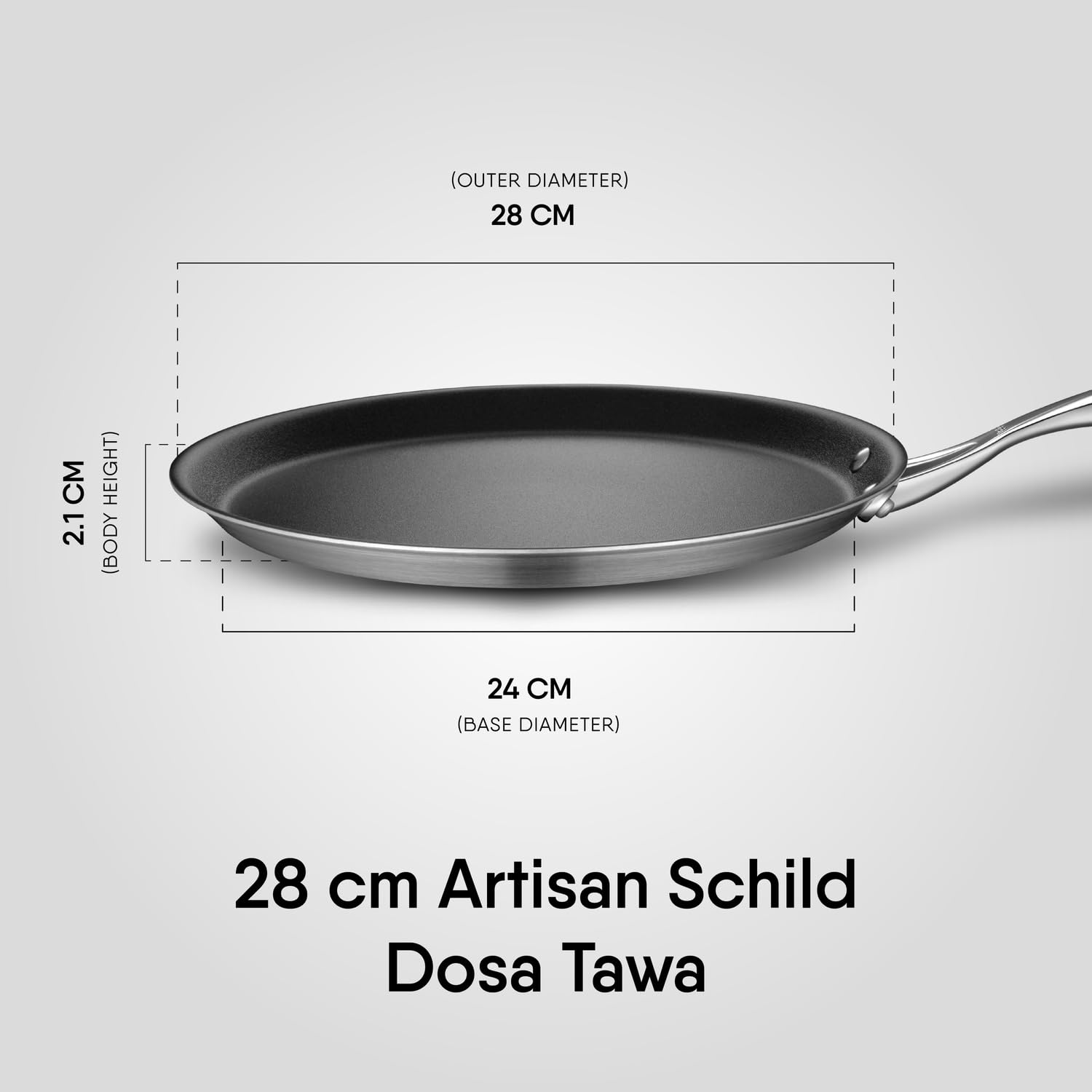 Dishwasher-safe Stahl Artisan Schild PEEK non-stick dosa tawa 28cm