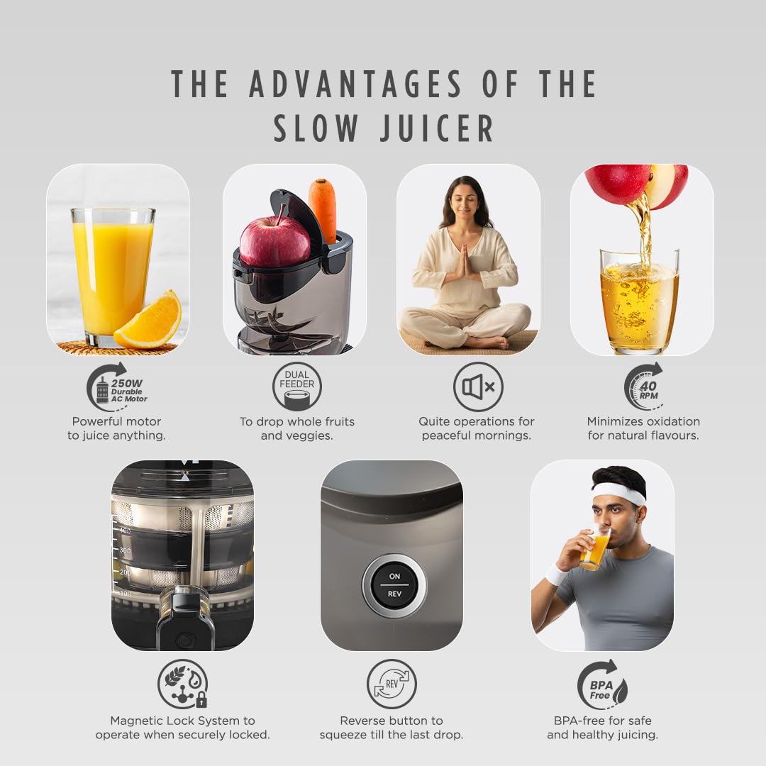 Sujata SJ01 dual chute slow juicer with juice and pulp containers included