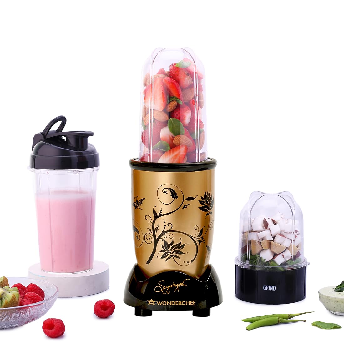 Wonderchef Nutri-blend Mixer Grinder, 500W, 3 Jars, Champagne