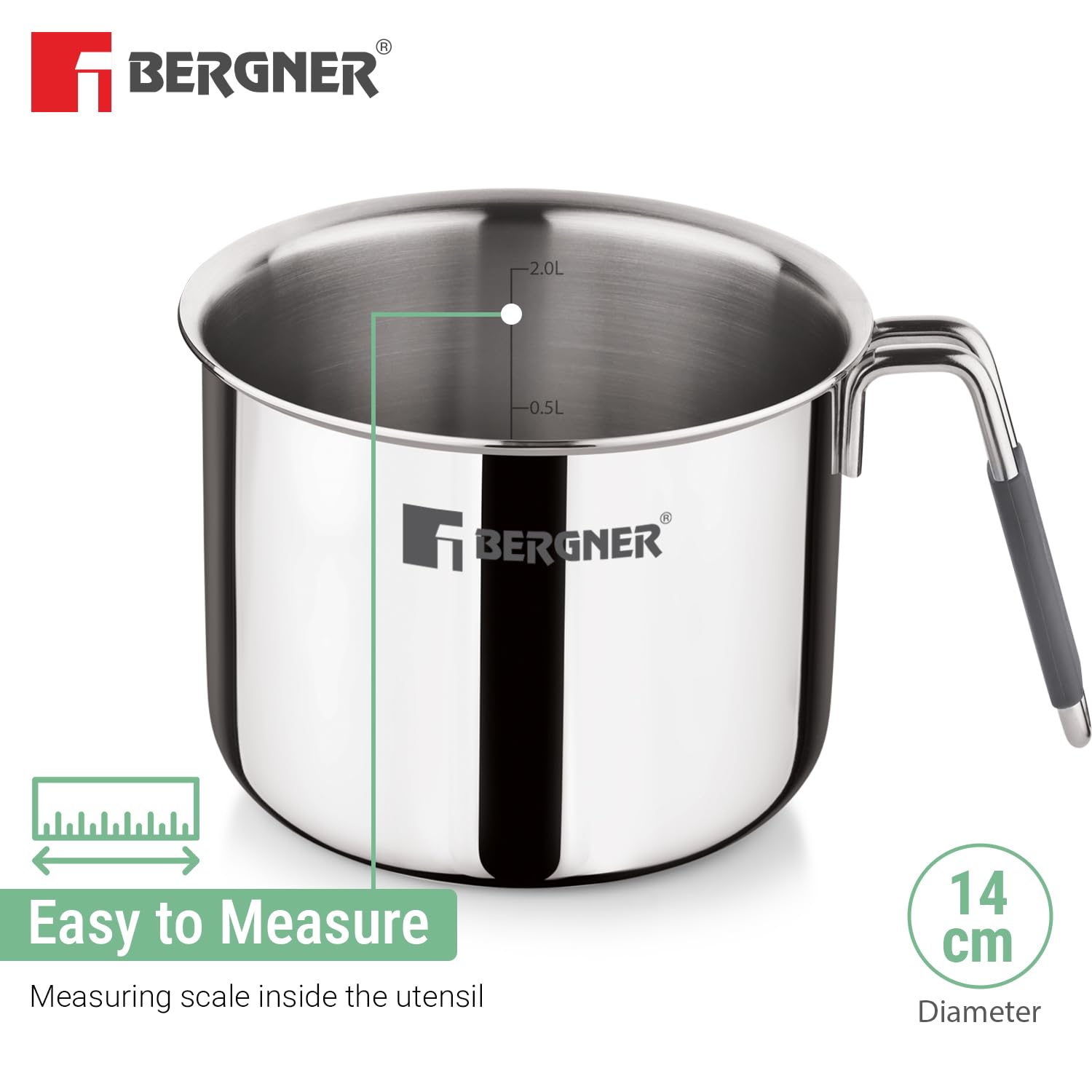 Bergner Argent Triply Stainless Steel Milk Boiler with Glass Lid & Stay-Cool Handle