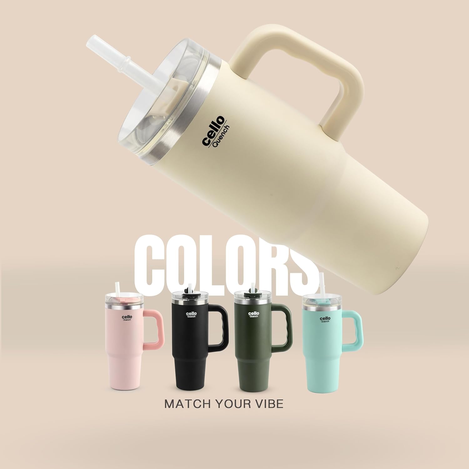 Cello Quench Insulated Stainless Steel Tumbler 550ml with Straw & Handle