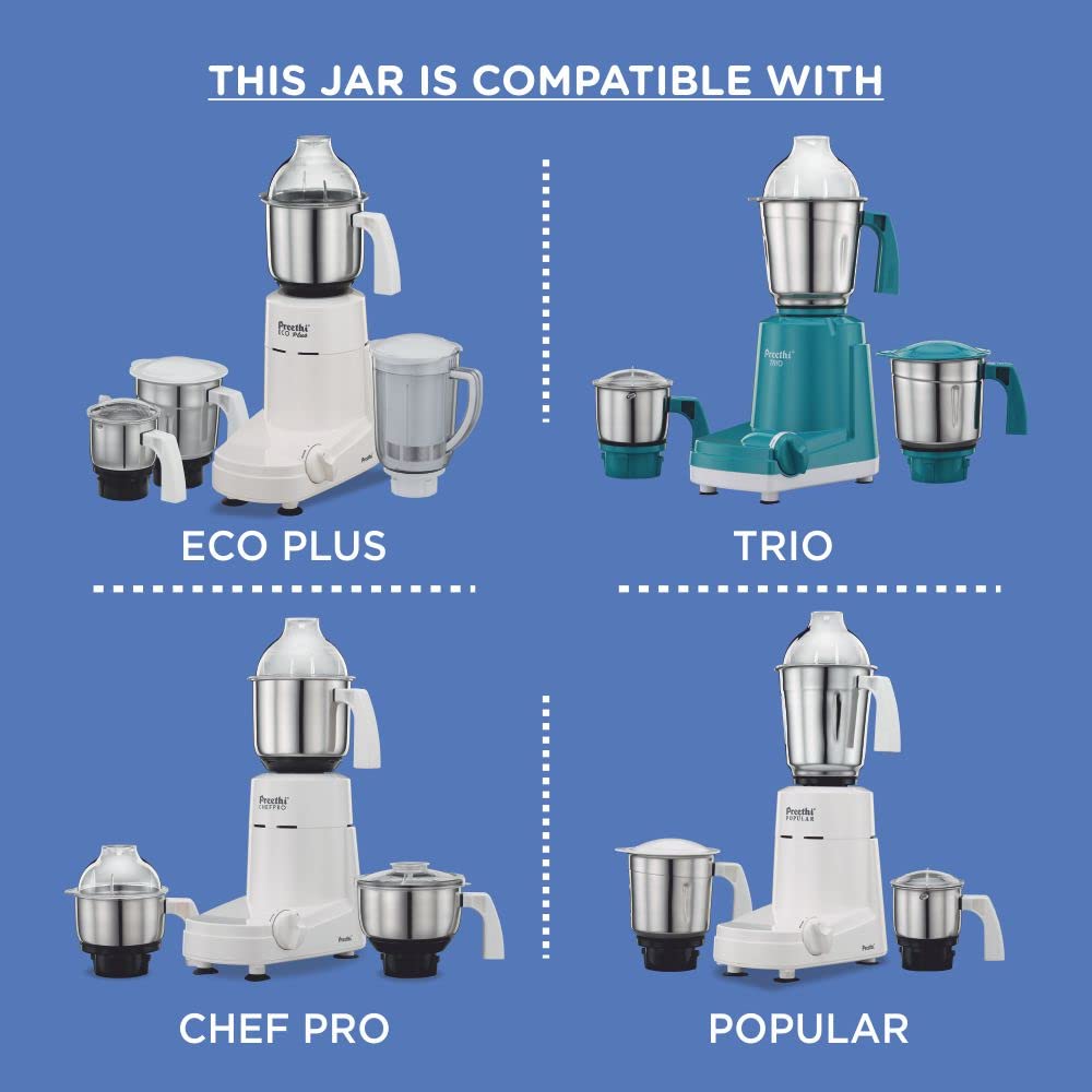 Preethi MGA-515 1 Litre Taper Jar (White), Stainless Steel