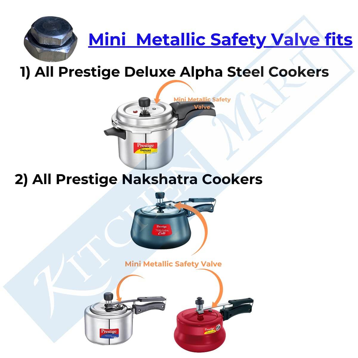 Kitchen Mart Replacement safety valve compatible with Prestige Pressure cooker/Mini Safety plug with visual pressure indicator (Deluxe Steel Alpha Cookers(Red))