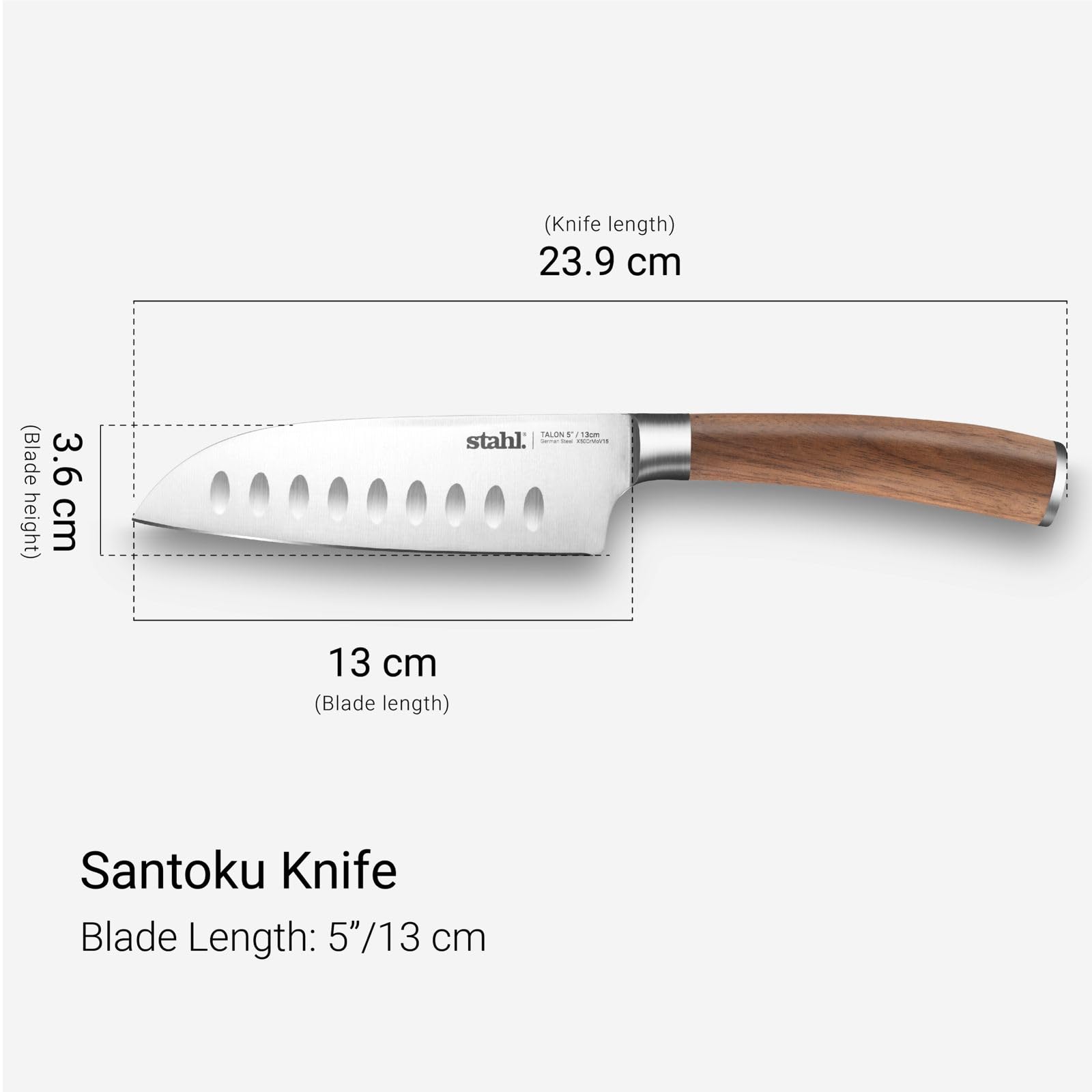Stahl Talon Series Santoku Knife, Walnutwood Handle, 5 Inches / 13 cm