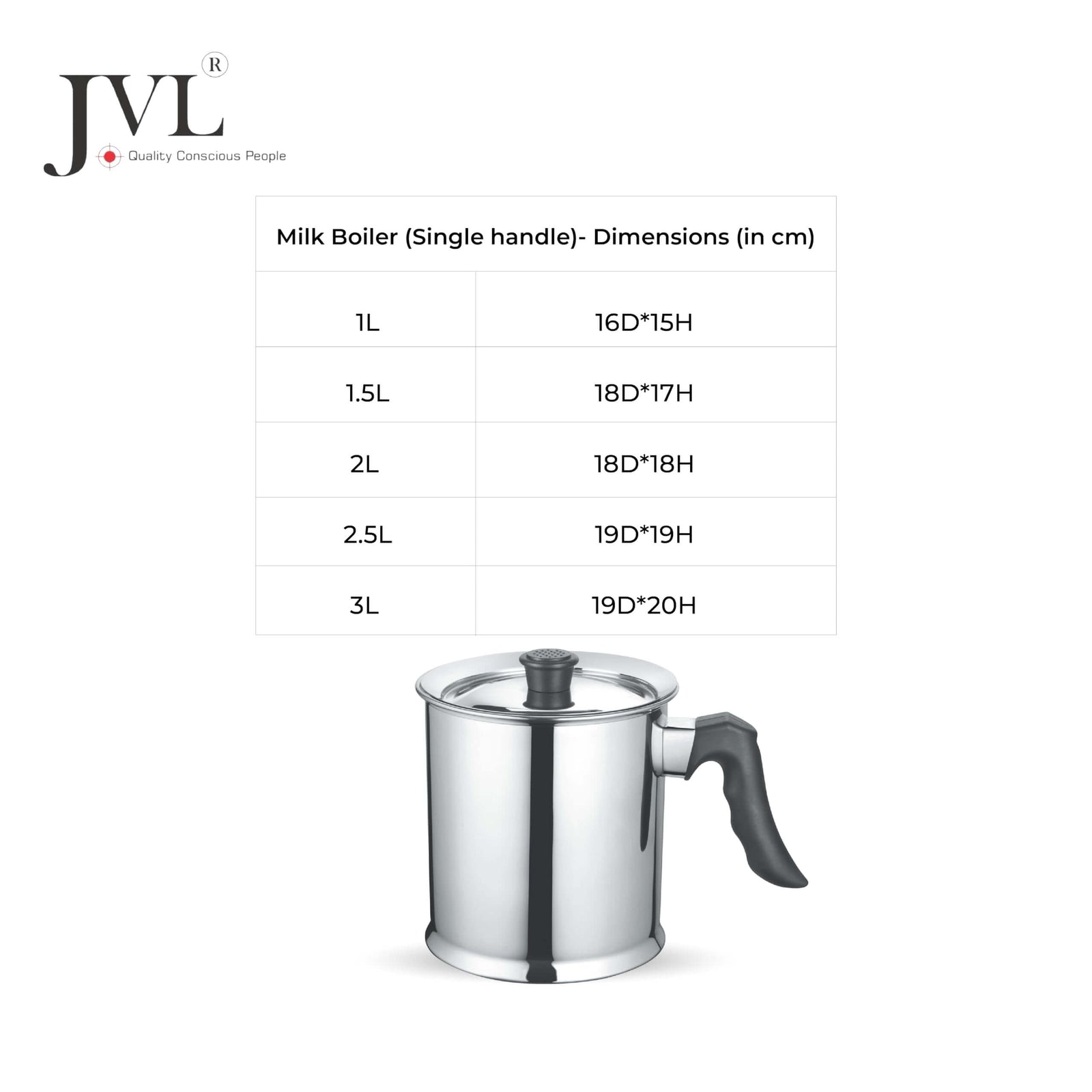 JVL Stainless Steel Double Wall Milk Boiler Storage with Single Bakelite Handle
