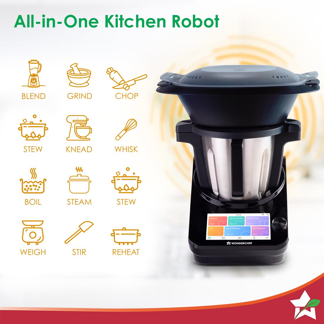 WonderChef Chef Magic K7– All-in-One Automatic Smart Cooking Appliance | 4.7L Stainless Steel | IoT-Enabled with Mobile Sync | Auto-Stir & Auto-Clean | 1800W