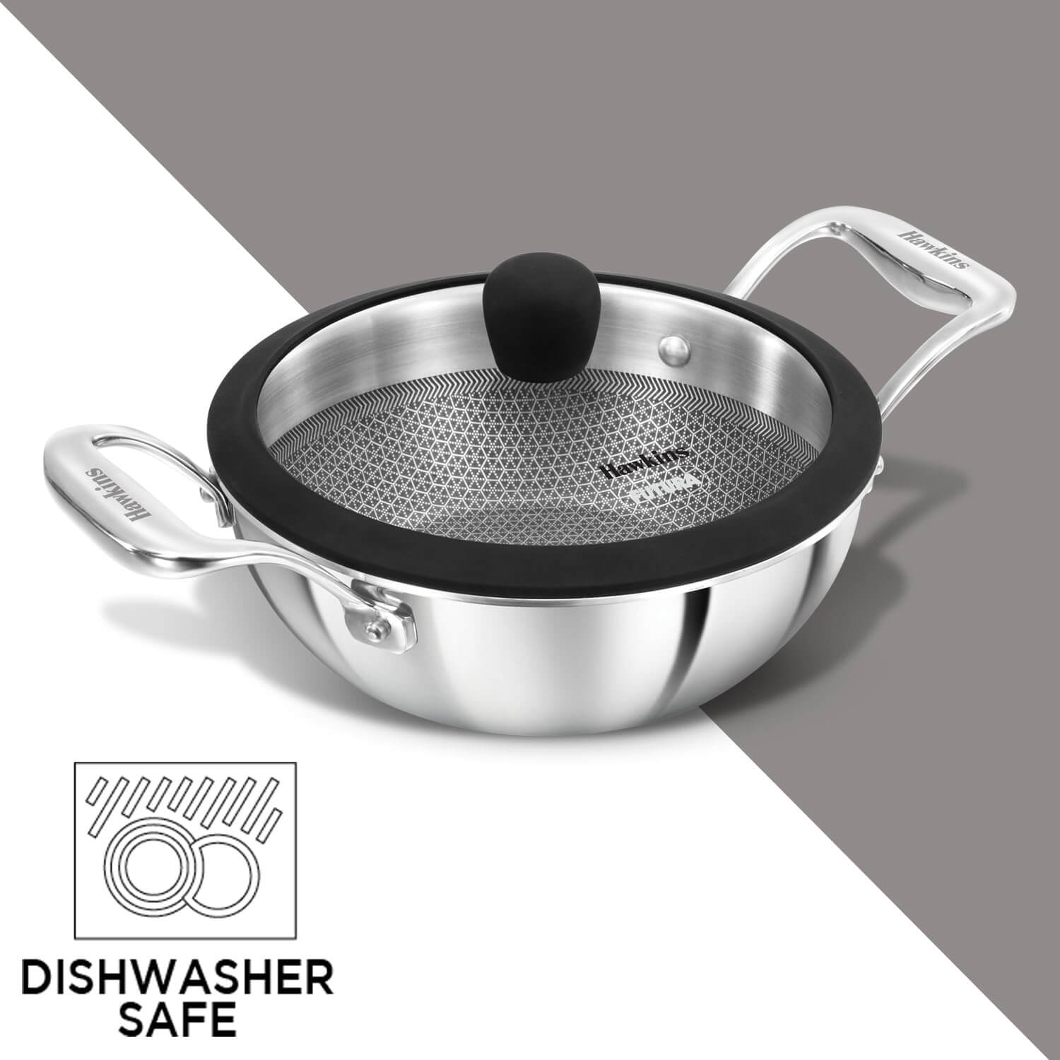 Hawkins 1.5L Nonstick Kadhai with Glass Lid - Durable & Induction Friendly Cookware