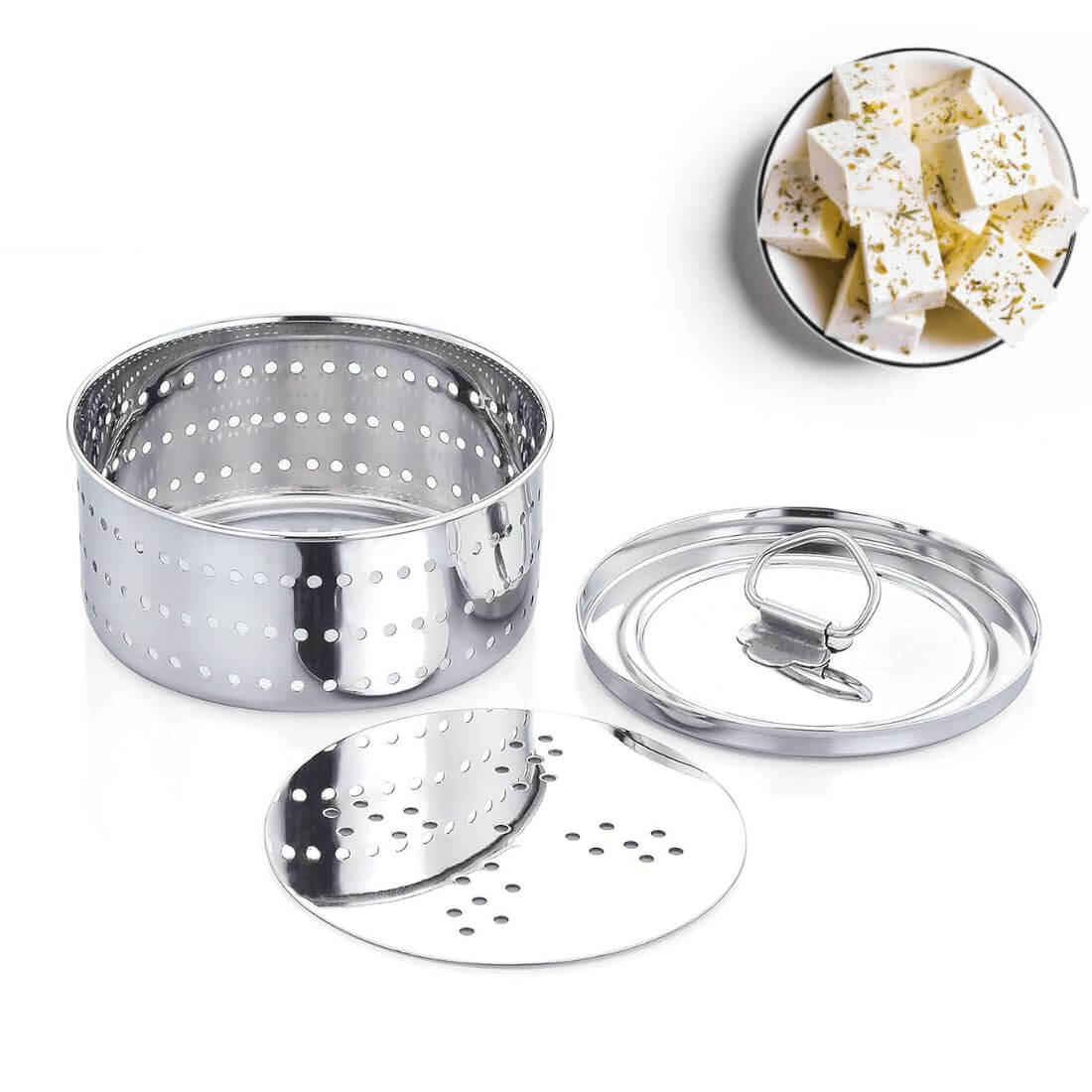 KITCHEN MART Stainless Steel Round Paneer Mould Maker Strainer