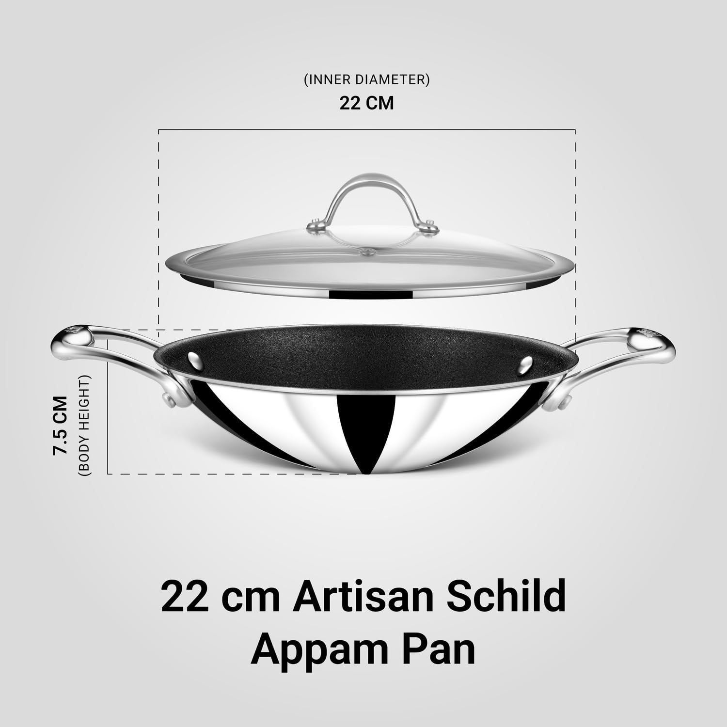 Stahl Artisan Schild model 3782 appam pan triply construction even heat