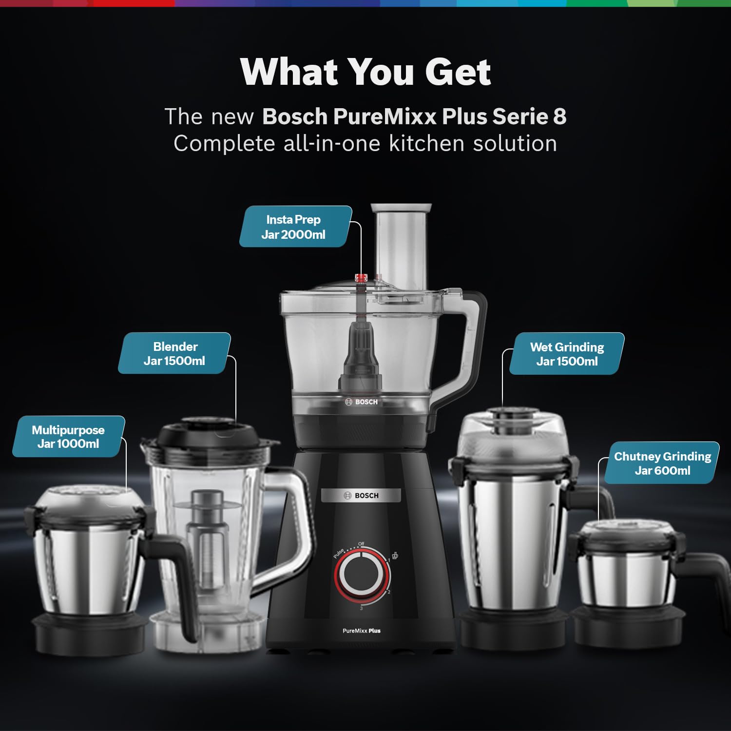Bosch PureMixx Plus Serie 8 800W Mixer Grinder Food Processor Black