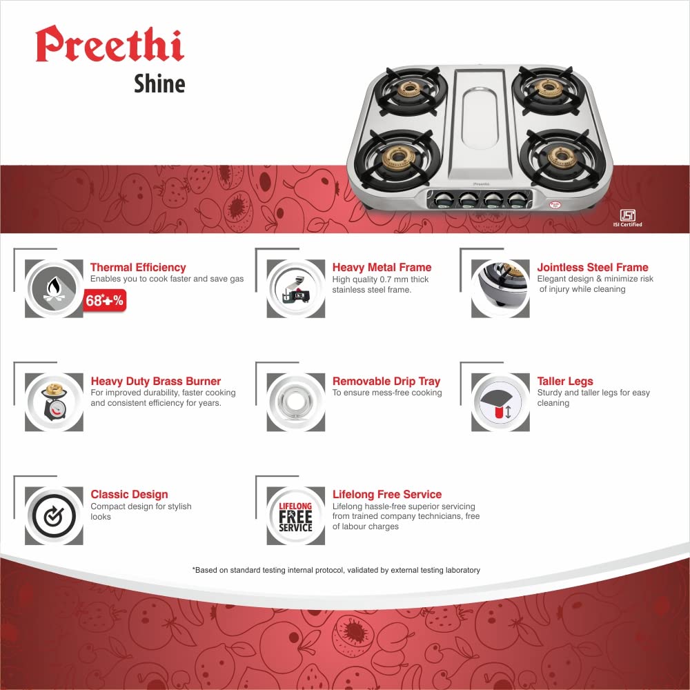 Preethi SS Gas Stove 4 Burner Gas Stove