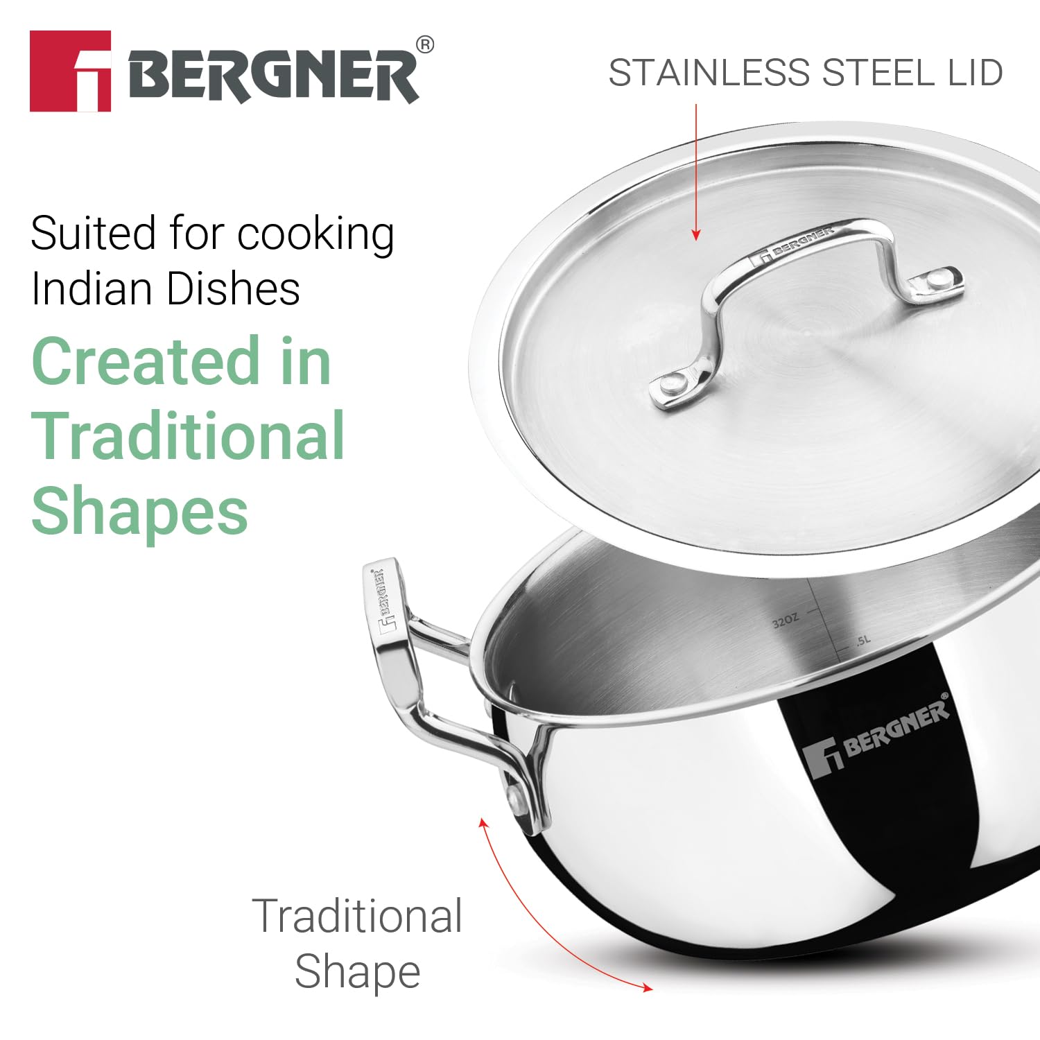 Induction base triply casserole set with stay-cool handles and belly shape design