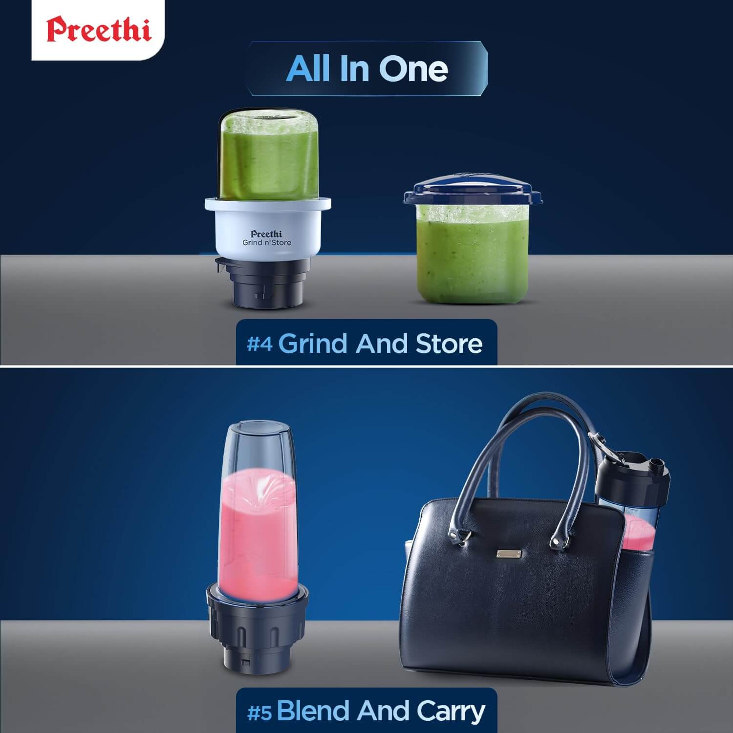 Preethi MG 281 1000 watt mixer grinder blue titanium finish 6 jar collection