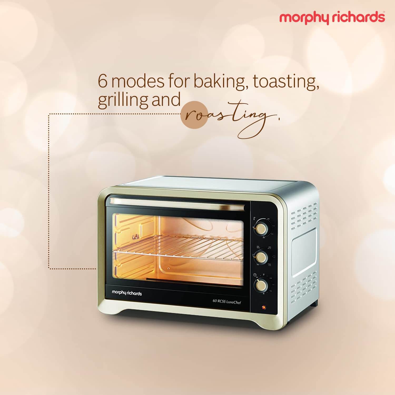 Interior view of the Morphy Richards 60RCSS OTG with oven light on