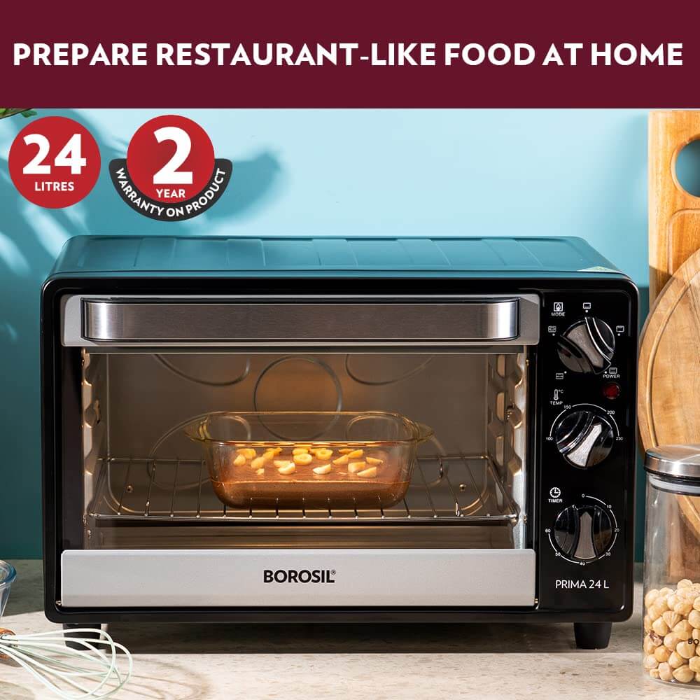 Borosil Prima 24L OTG | Motorized Rotisserie & Convection Heating | 5 Heating Modes