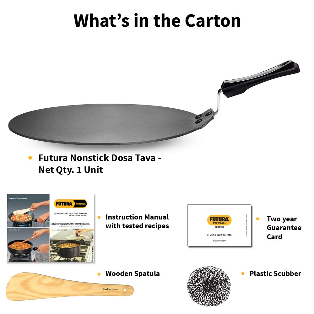 Hawkins Futura Nonstick Dosa Tava, Diameter 33 cm, Thickness 4.88 mm (Black) NDT33