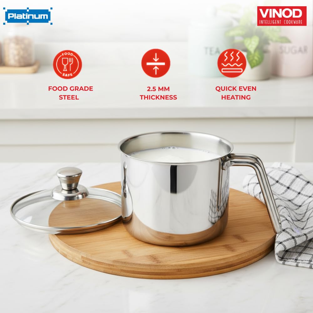 vinod Triply SS Al SS milk pot for tea coffee decoction and soups in Indian kitchens