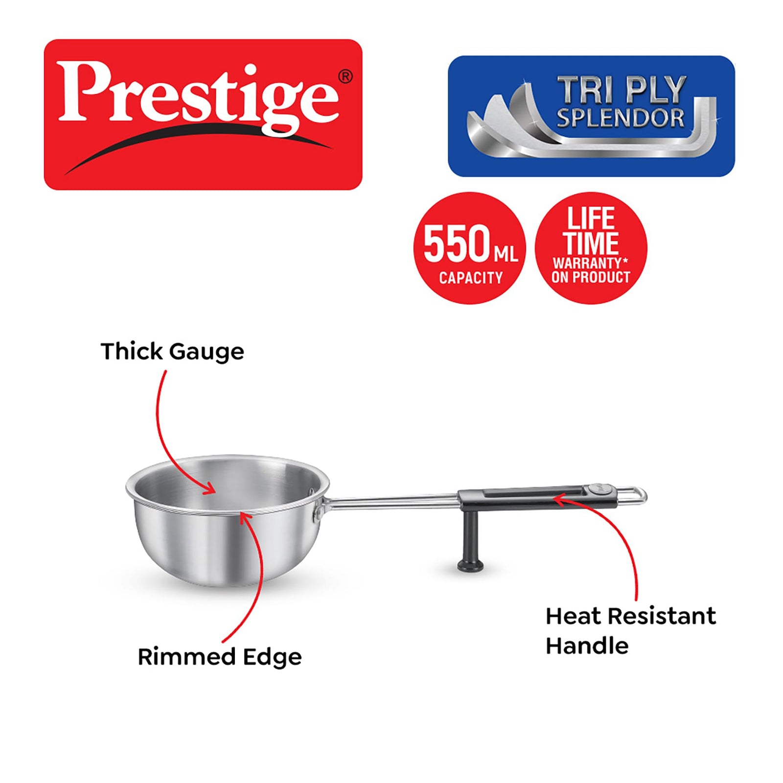 Small tadka pan 550ml capacity induction compatible stainless steel