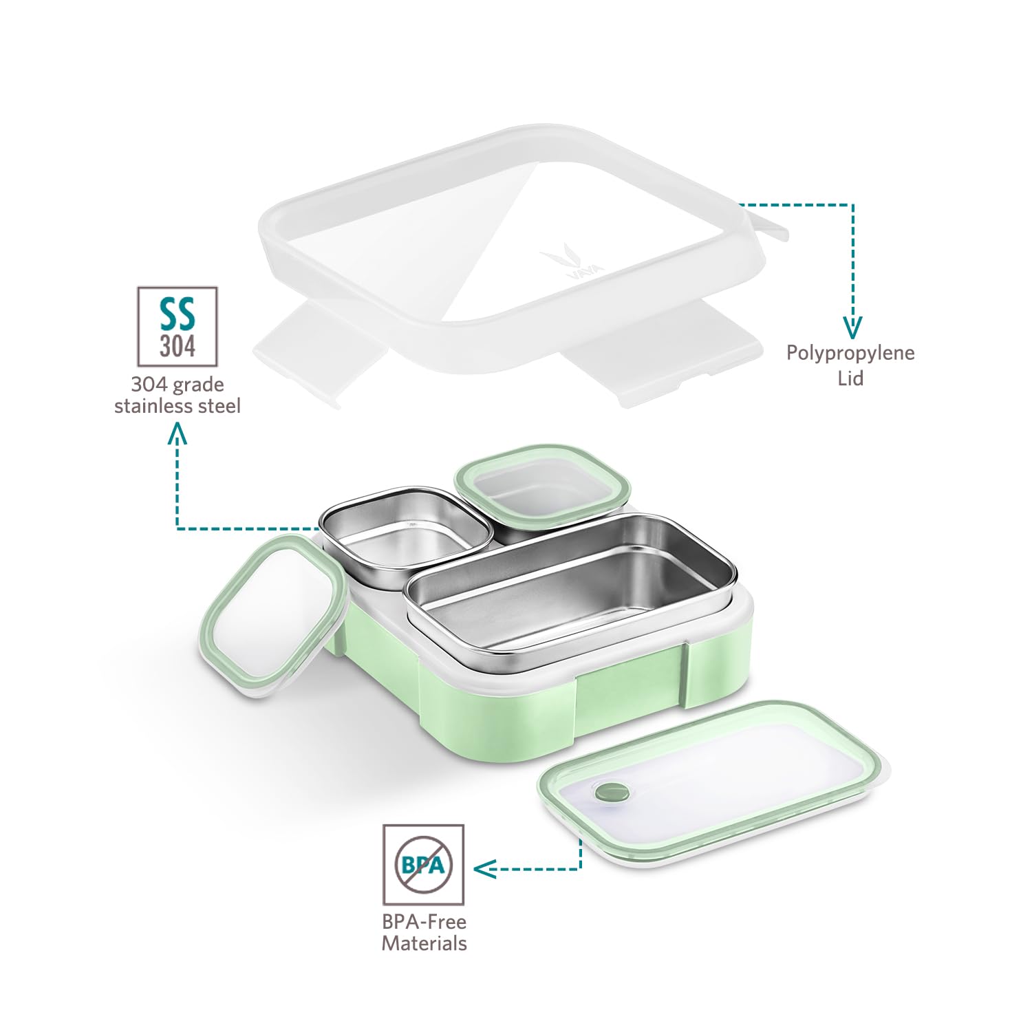 VAYA TYDBYT Stainless Steel Bento Lunch Box with 3 Leakproof Compartments – Perfect for Kids, Office & School