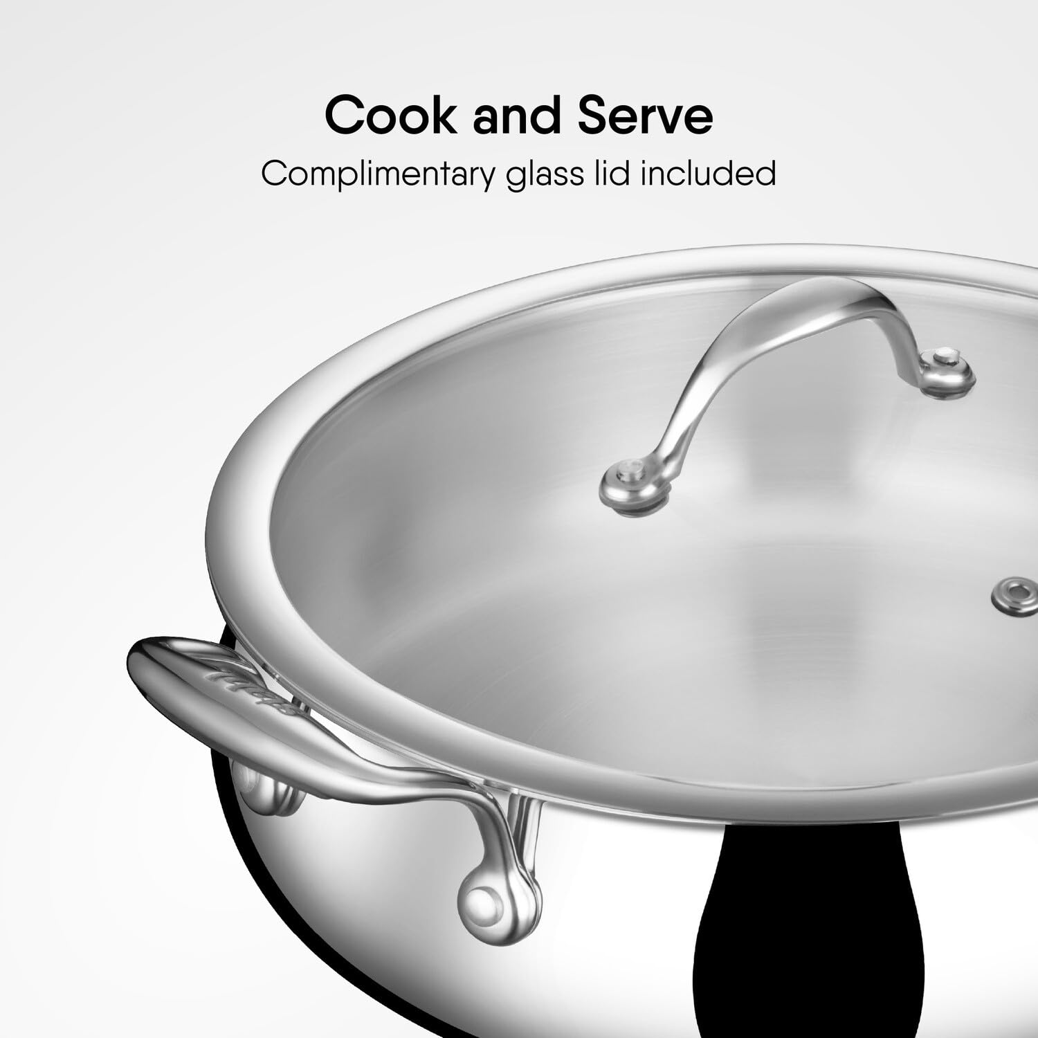 Stahl Triply Steel Biryani Handi with Stainless Steel & Glass Lids