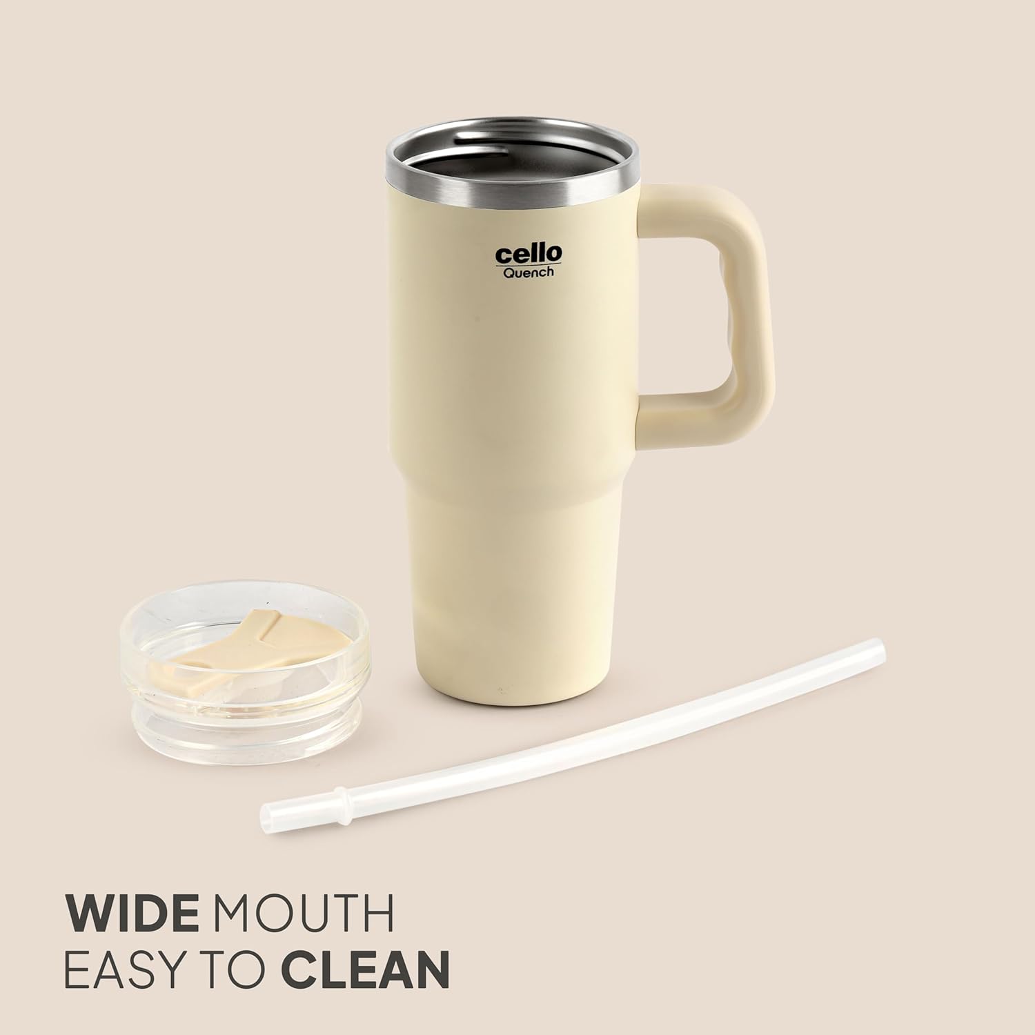 Cello Quench Insulated Stainless Steel Tumbler 550ml with Straw & Handle
